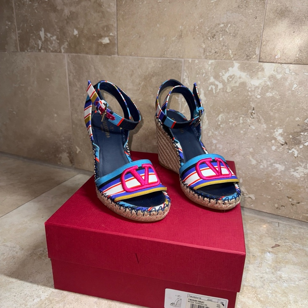 Valentino Blue and Red Espadrille Shoes